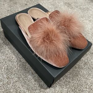Ann Taylor Verena Velvet Feather Flat Slide in Mauve, sz 9